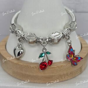 Silver Charm Bracelet with Heart, Cherry, and Butterfly BR228